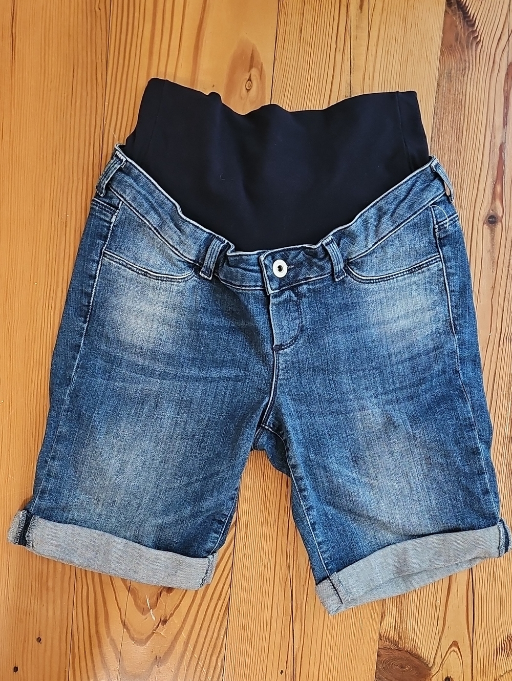 Seraphine Dark Blue Denim Maternity Shorts with Dark Blue Waist Panel
